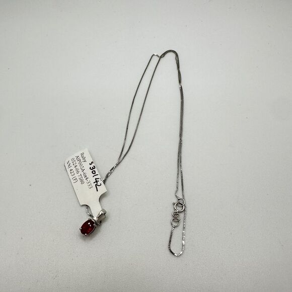 NWT 6x4mm, .60ct Ruby, diamond pendant in WG w/ ~17.75" WG box chain necklace! - Picture 12 of 17